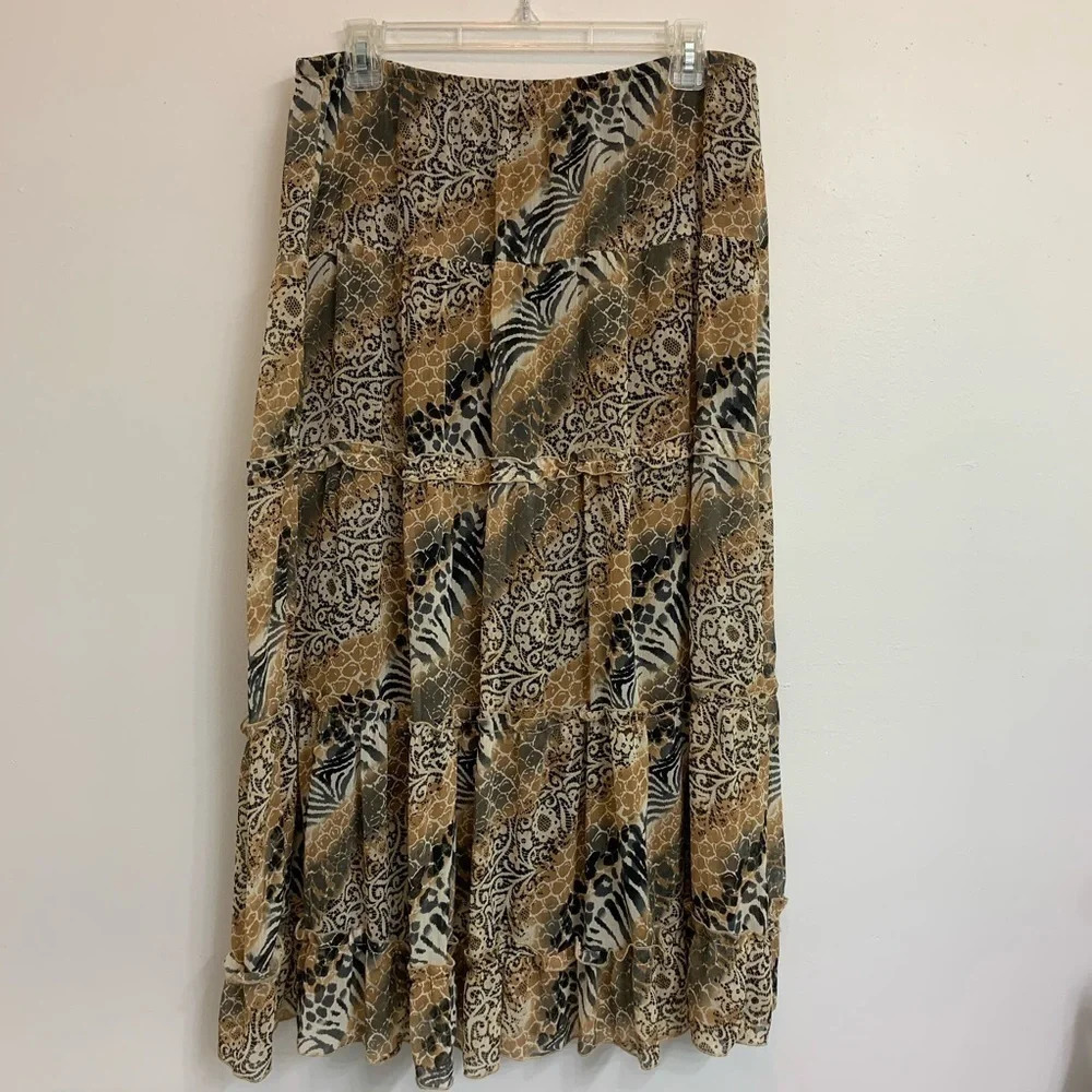 Notations Cheetah Animal Print Midi Skirt Large